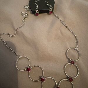 Paparazzi Silver and Red Circle Necklace Set